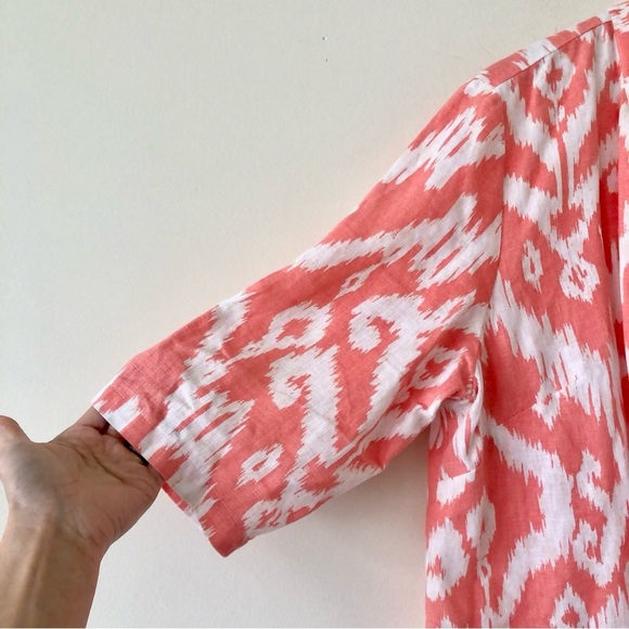 Chico’s Ikat Linen Jacket Open Front Cardigan in Sunrise Orange Size - Picture 6 of 9